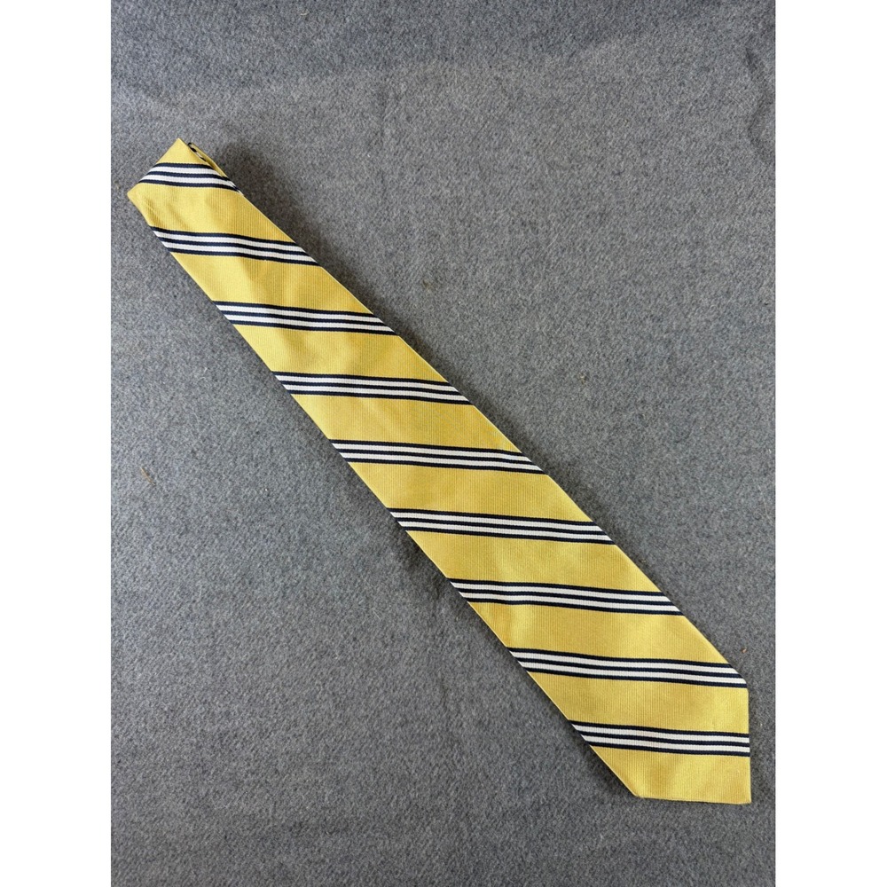 Brooks Brothers Necktie Mens Gold Navy Blue White Striped Silk 346 Italy - Picture 3 of 4